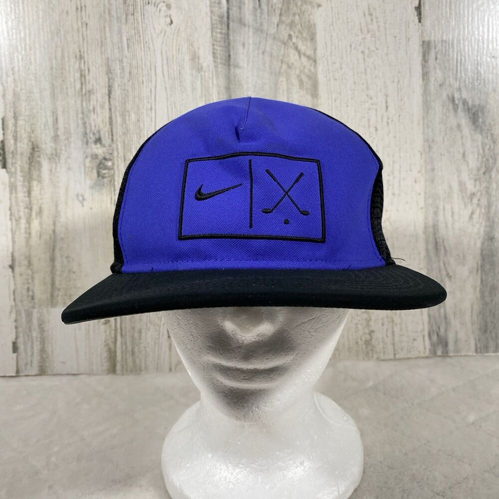 Nike Golf Trucker Hat OSFM Blue Black Snapback Cross Club Sports Logo Mesh